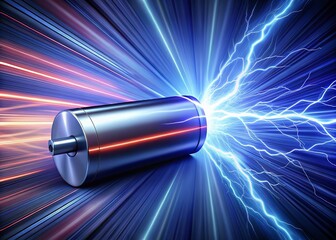 Dynamic Battery with Lightning Bolt on Blurred Motion Background Illustrating Speed and Energy, Perfect for Technology and Power Concepts in Modern Design