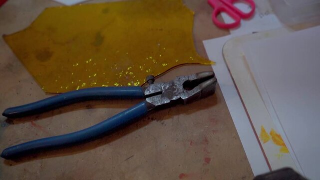 Yellow Glass on a Table for Stained Glass