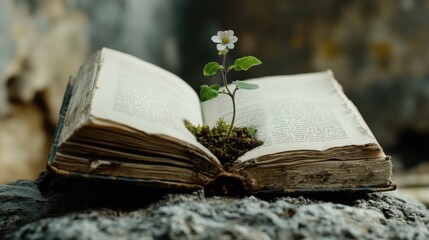 Animation of book opening and closing with blooming flower for spring inspiration