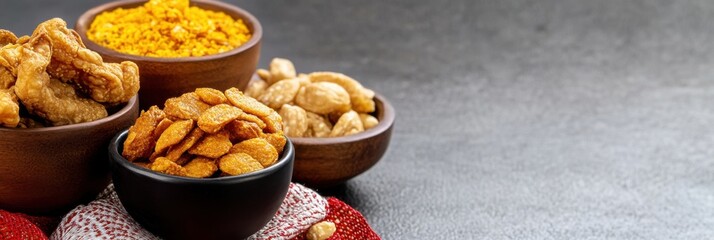 Bangladeshi pohela boishakh flat lay: traditional snacks and festive decorations