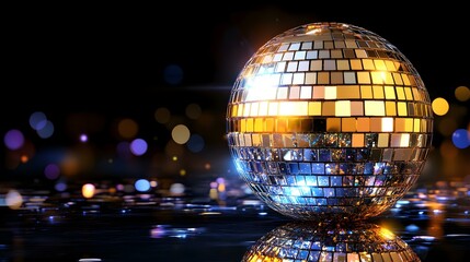 Disco Ball in Isolation Against a Black Background for Retro Party or Event Promotions