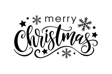 Elegant merry christmas typography design with snowflakes and stars, perfect for festive holiday greeting cards, social media posts, digital marketing, and seasonal decorations