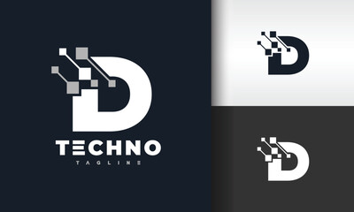letter D pixel tech logo