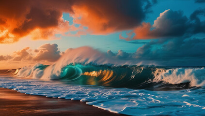Obraz premium Twilight Waves: Energy Meets Serenity by the Ocean