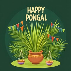 illustration of a happy Pongal festival  background with the text Happy Pongal
