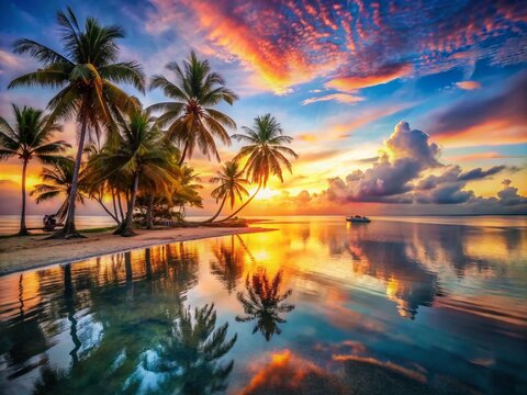 Enchanting Double Exposure of Santa Fe Beach and Vibrant Tropical Scenery on Bantayan Island: A Visual Journey Through Nature&rsquo;s Beauty and Tranquility