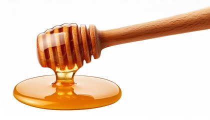 Realistic Honey Drip Effect on Wooden Honey Dipper white background 