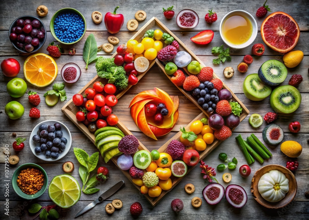 Poster exploring the greater than symbol through culinary art: an artistic display of food arrangement high