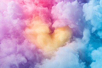 Stunning abstract background featuring colorful valentine heart shaped clouds in the sky