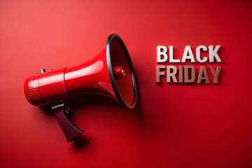 Eye-Catching Black Friday Megaphone Promotion on Striking Black and Red Background for Holiday Sales Advertising Campaigns and Marketing Concepts