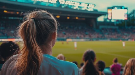 Close-up of blank Perimeter LED board at professional women's soccer game, with cheering fans in background, focusing on LED board.