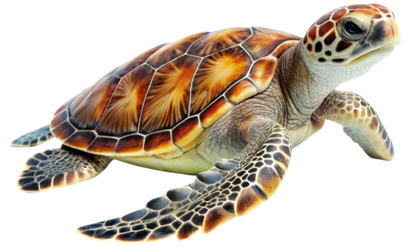 Sea turtles isolated on a transparent background, Ocean animal