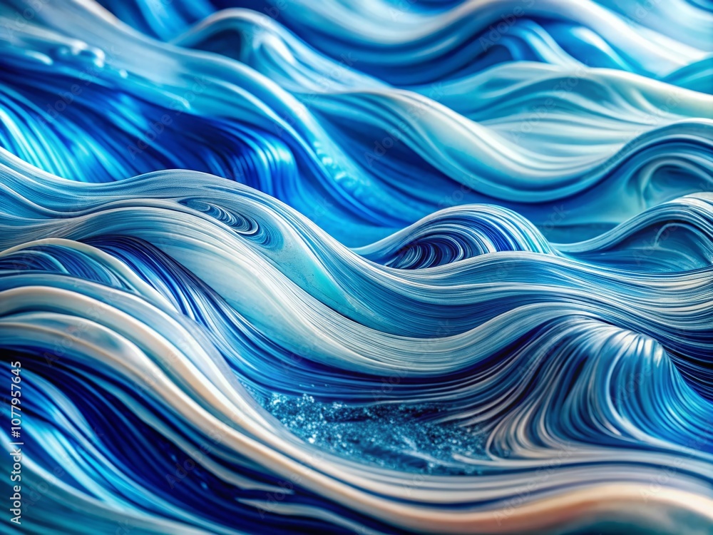 Poster fluid blue and white wavy lines background in macro photography showcasing textures and depth for ab