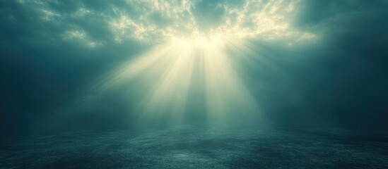 Fototapeta premium Underwater scene with sun rays shining through clouds, creating a dramatic and mystical atmosphere.