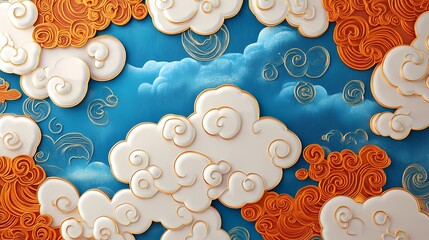 Traditional Chinese 3d auspicious cloud illustration poster background