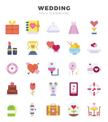 Set of Wedding icons in Flat style. Flat Icons symbol collection.