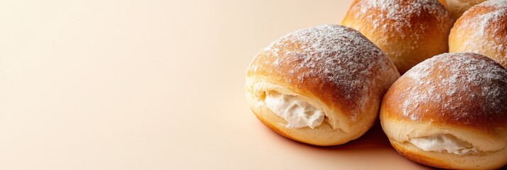 Delicious icelandic cream buns for bolludagur celebration in minimalist flat lay