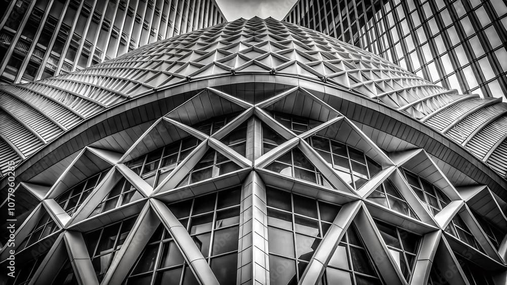 Poster grayscale static texture of modern architectural elements showcasing unique patterns, lines, and det