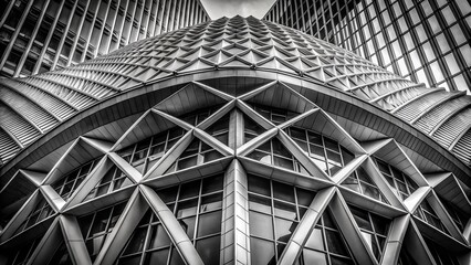 Obraz premium Grayscale Static Texture of Modern Architectural Elements Showcasing Unique Patterns, Lines, and Details in Urban Settings for Creative and Artistic Applications