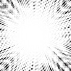 Halftone gradient sun rays pattern. abstract halftone vector dots background. monochrome dots pattern. pop art, comic small dots. star rays halftone poster. shine, explosion. sunrise rays background.