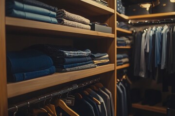 Neatly arranged closet showcasing minimalist organization with clothing and accessories in order
