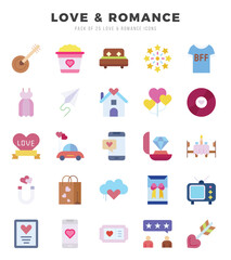 Vector icons set of Love & Romance. Flat style Icons.