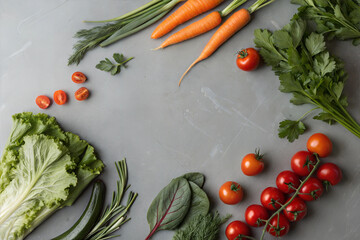 Raw organic vegetables for healthily cooking on vintage background, top view, banner. Copy space
