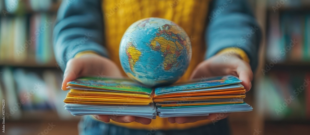 Poster a child holds a globe on top of a stack of books, representing the importance of education for a bet