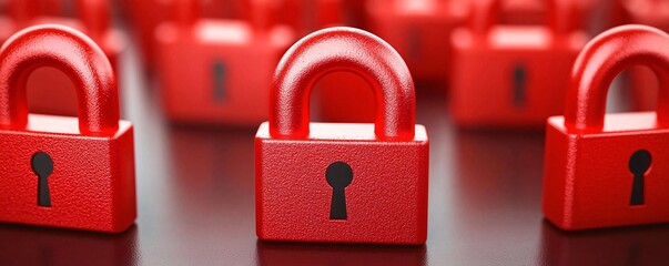 A collection of red padlocks symbolizing security, protection, and confidentiality in the digital world.