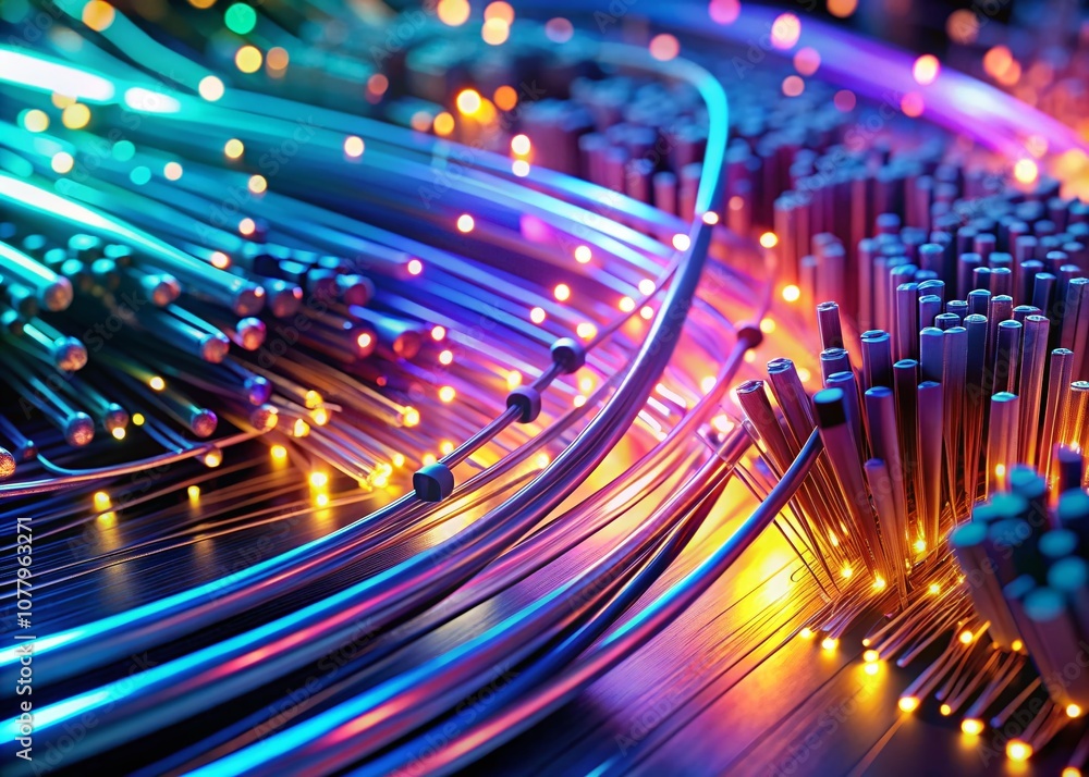 Poster illuminated fiber-optic network cables glowing in a futuristic digital environment representing adva
