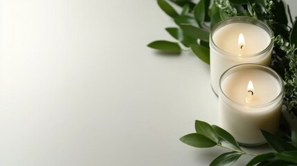 Elegant minimalist flat lay with candles and greenery for french saint lucia day celebration
