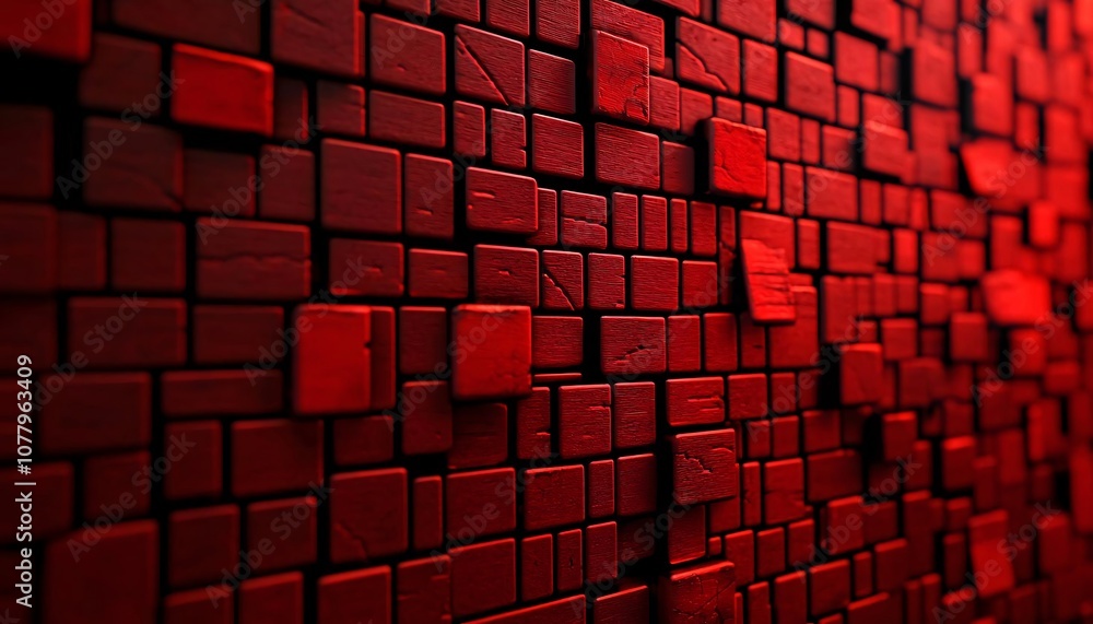 Poster abstract red cube wall texture with varying shades, creating depth and modern aesthetic for design p
