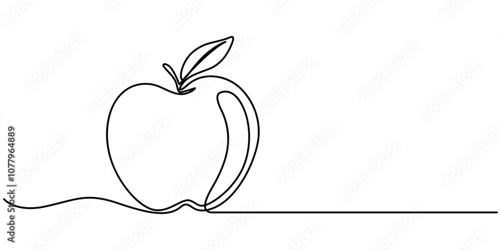 Poster continuous linear drawing of apple. one line drawing apple. apple in one line style. vector illustra