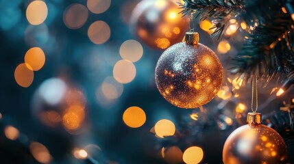 Elegant golden bokeh background with softly blurred shimmering lights, featuring overlapping orbs of light in varying sizes against a deep, dark background for a luxurious and festive look 