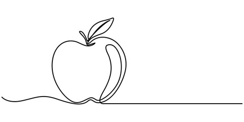 Continuous linear drawing of apple. One line drawing apple. Apple in one line style. Vector illustration. A simple continuous line drawing of an apple on a uniform white background, Continuous one