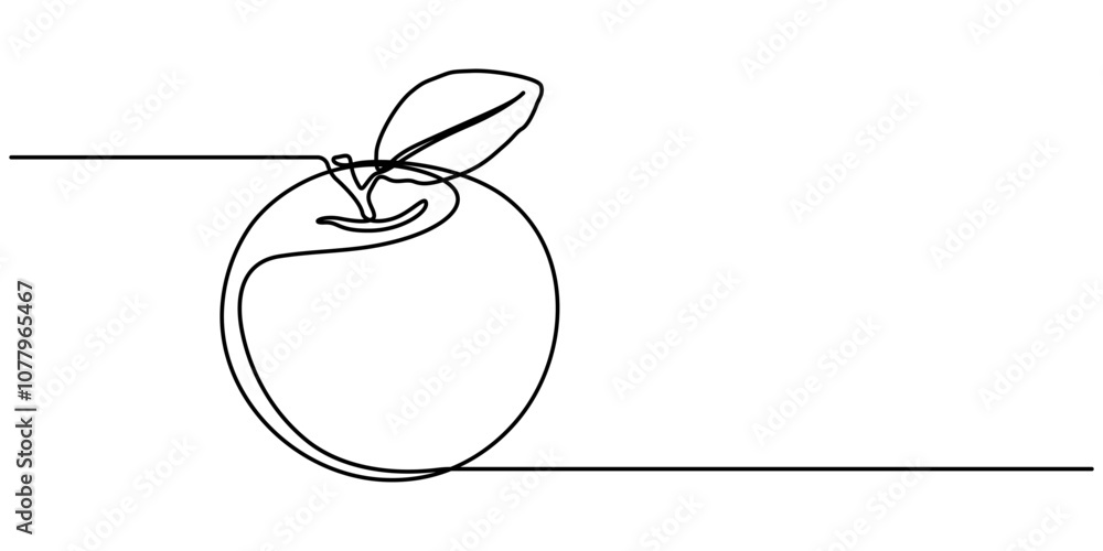 Poster continuous linear drawing of apple. one line drawing apple. apple in one line style. vector illustra