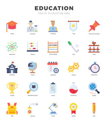 Set of 25 Education Flat Icons Pack.