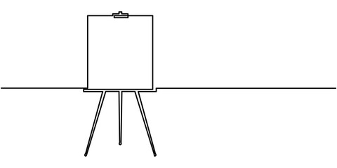 Continuous one line drawing of standing whiteboard. One line drawing illustration of whiteboard for explaining. Presentation for work concept continuous line art., hand drawing pro vector illustration