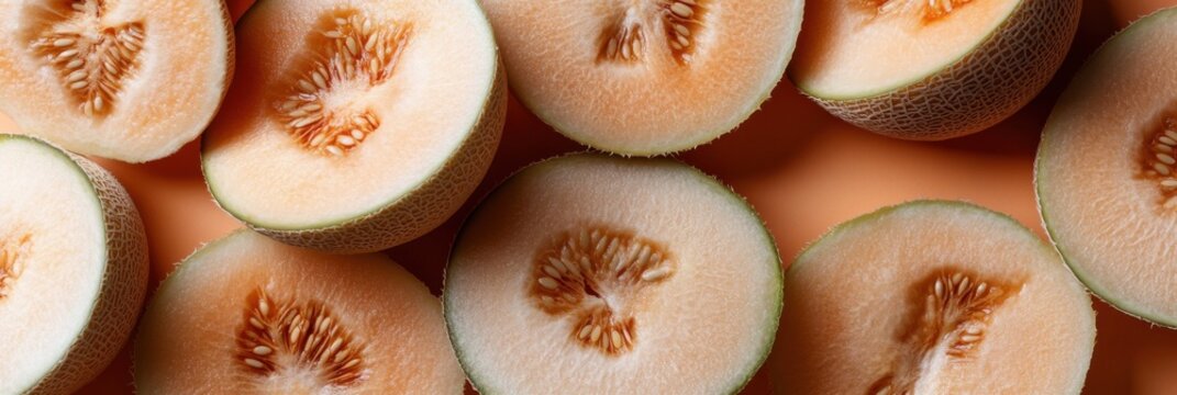 Fresh sliced yubari melon flat lay for spring-themed design and culinary inspiration