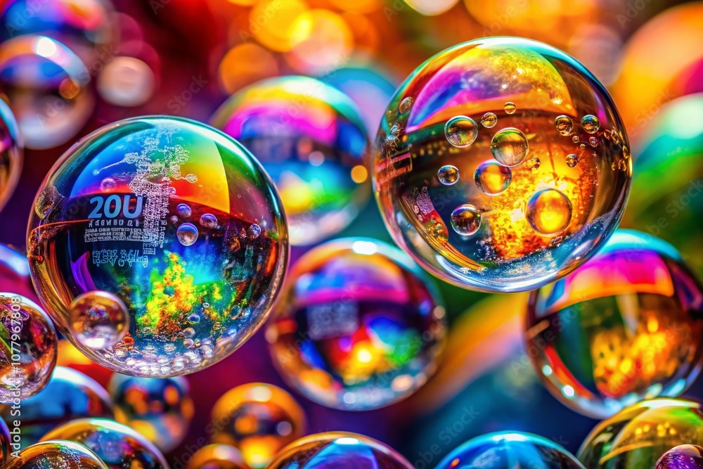 Poster Macro Photography of Colorful Text Bubbles on a Vibrant Background Capturing Communication and Expression in a Unique Close-Up Perspective
