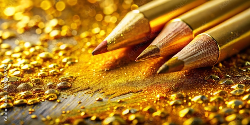Poster macro photography of gold drawing techniques: exploring color blends for realistic artistic represen