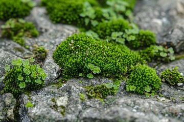Obraz premium Green moss on stone wall