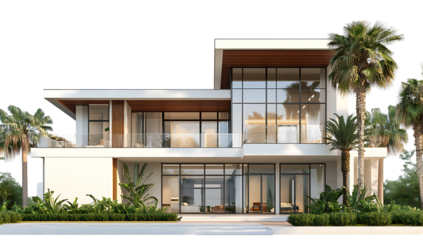 Modern home with palm trees