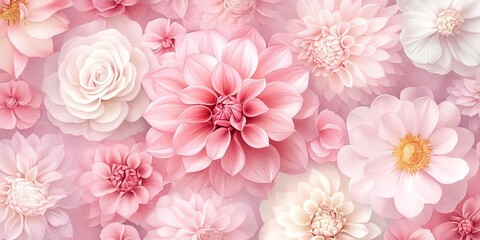 Fototapeta premium Closeup of various delicate pink and white flowers with soft petals.