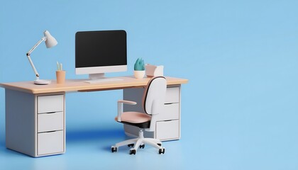 Ergonomic desk setup to prevent burnout, healthy posture, 3D illustration.