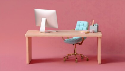 Ergonomic desk setup to prevent burnout, healthy posture, 3D illustration.