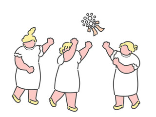 ブーケトス　参列者　結婚式　ウエディング　イラスト