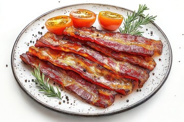 watercolor illustration of crispy bacon with rich textures and vibrant colors isolated on a clean background celebrating this beloved breakfast food in a playful and artistic manner