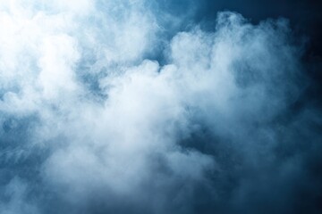 Abstract white smoke cloud on a dark blue background.