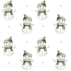 Charming snowmen adorned with scarves create a festive atmosphere in a winter wonderland
